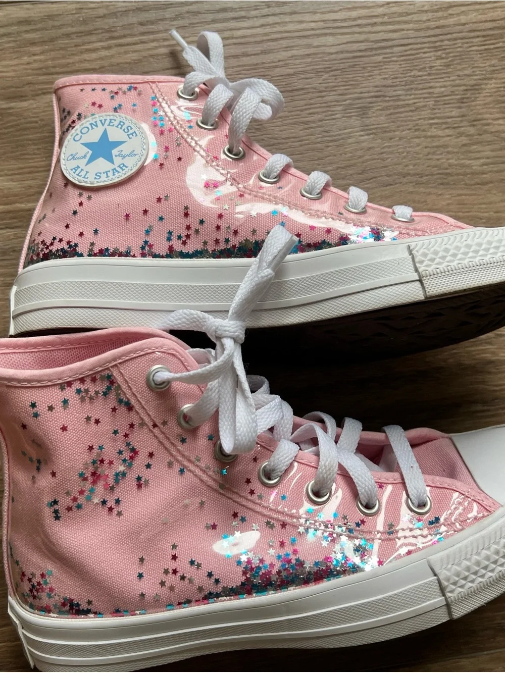 Converse Pink with Star Glitter Confetti High Top Sneakers big girls size 3.5